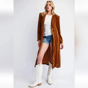 New Easel Camel Ice Velvet Maxi Coat